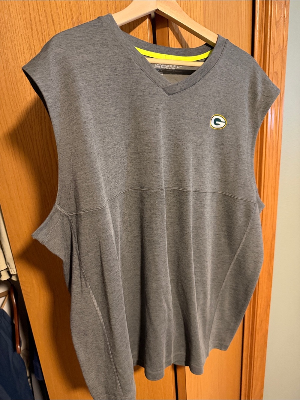 Nike Gray Sleeveless V-Neck Top with Green & Gold Logo Green Bay packers